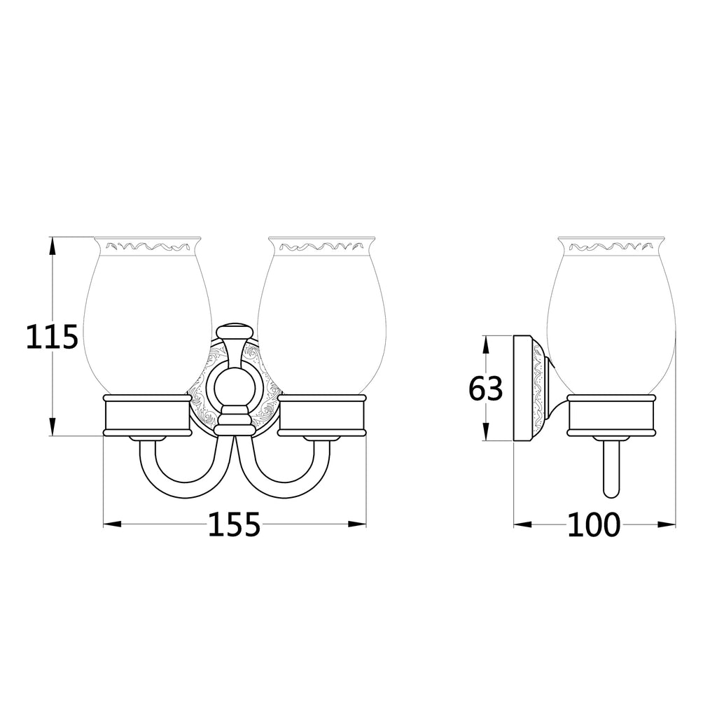 Rust-Proof Solid Brass Toothbrush Holder | Removable Double Ceramic Cups