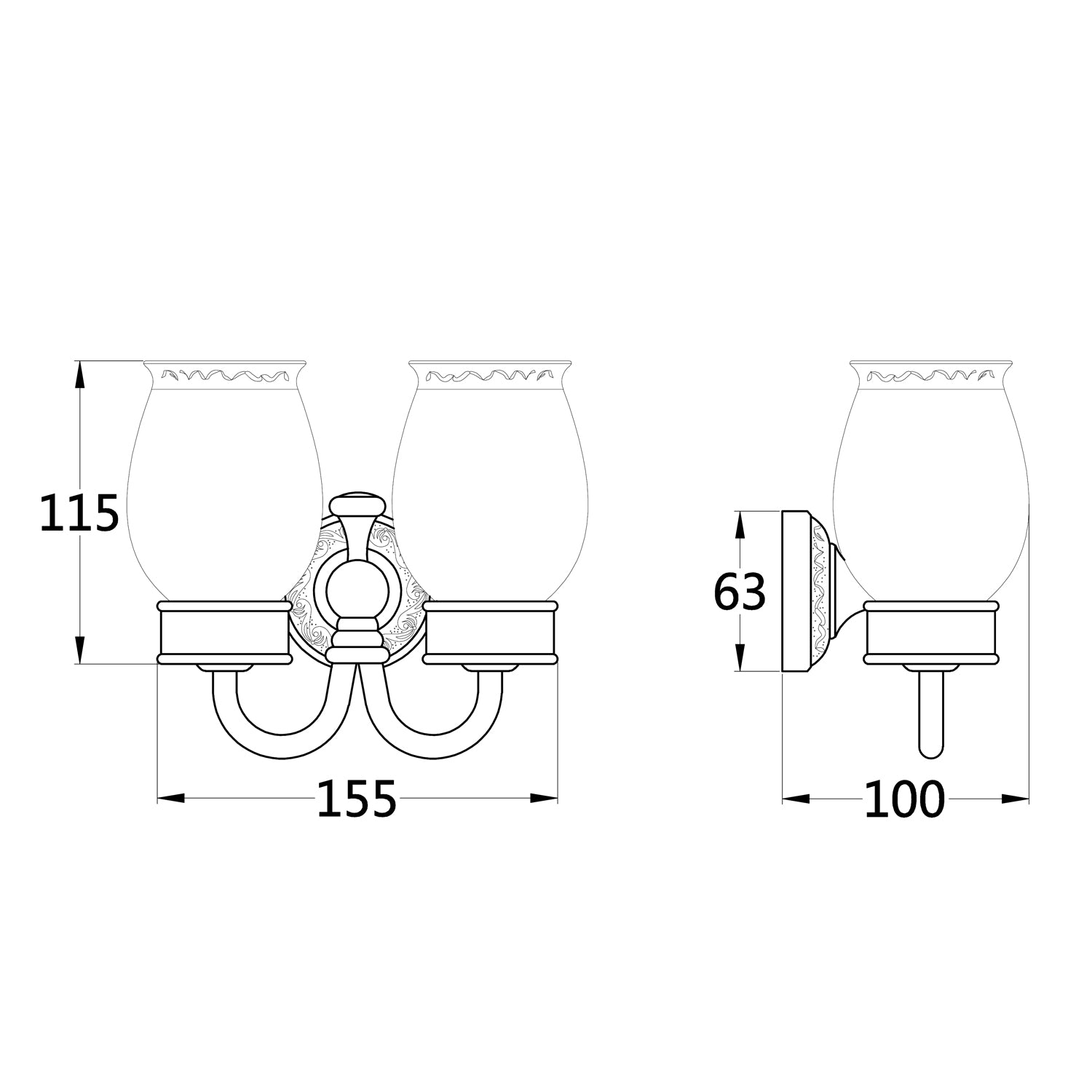 Rust-Proof Solid Brass Toothbrush Holder | Removable Double Ceramic Cups