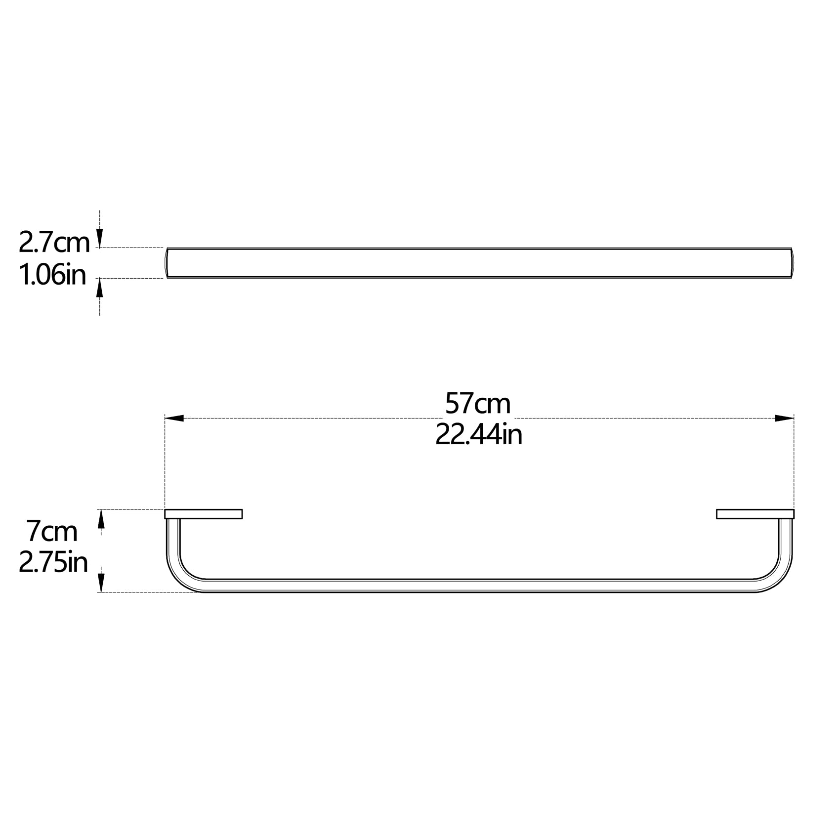Rust-Proof 57cm Solid Brass Single Layer Towel Rack | Wall-Mounted Bathroom Hardware