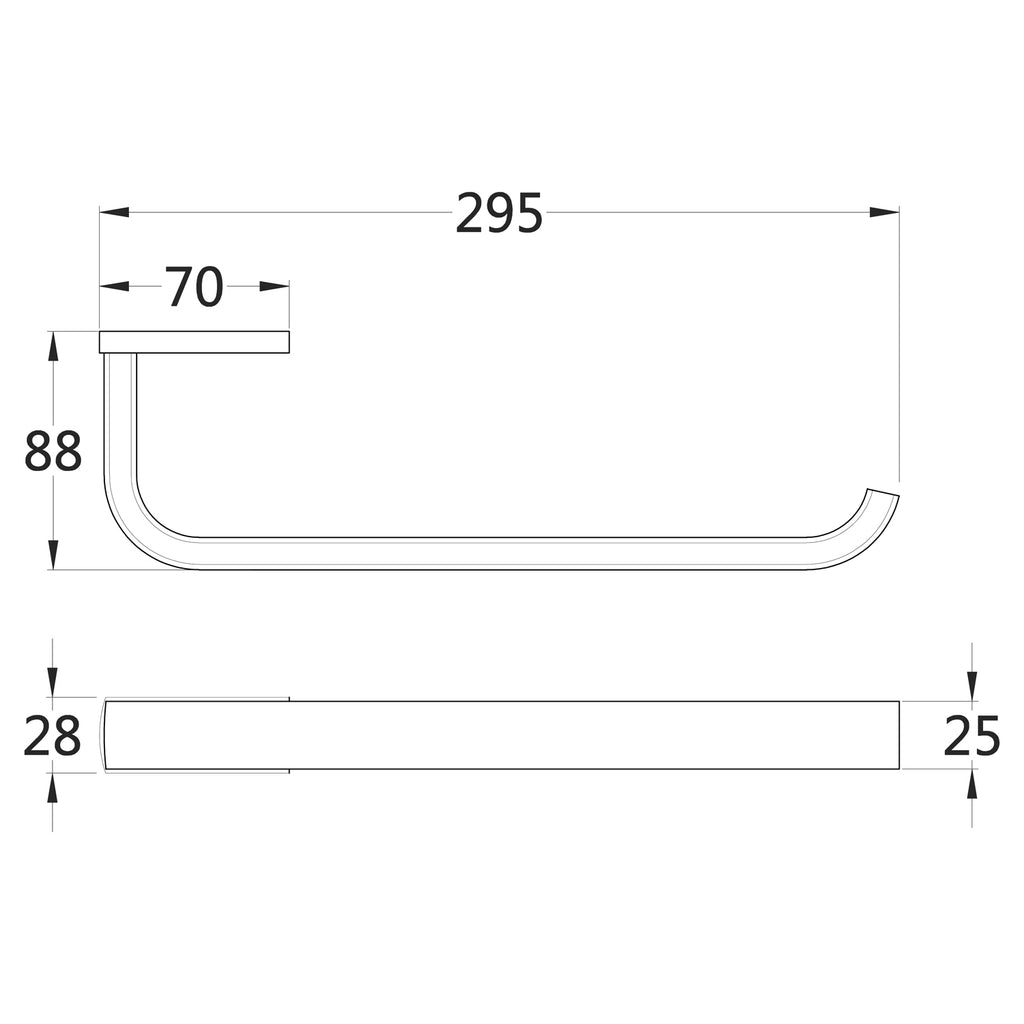 Solid Brass Open Towel Bar 29.5cm | Modern Curved Square-Base Bathroom Rail (4 Finishes)