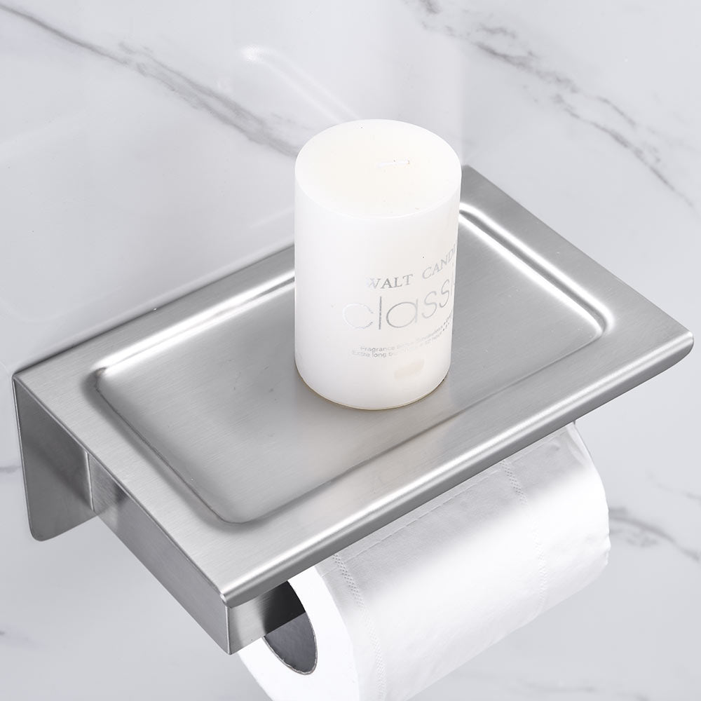 SUS304 Stainles Steel Toilet Paper Holder with Shelf Wall Mount Toilet Roll Holder with Storage