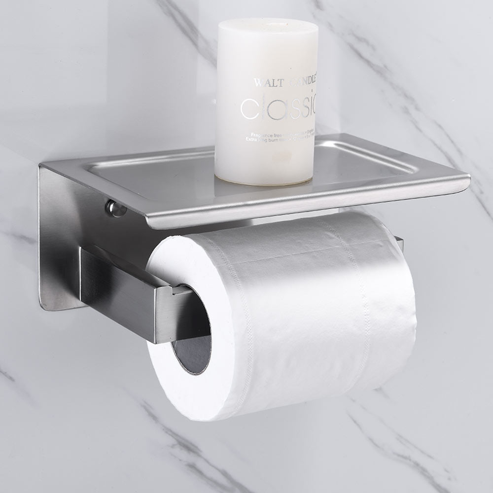 SUS304 Stainles Steel Toilet Paper Holder with Shelf Wall Mount Toilet Roll Holder with Storage