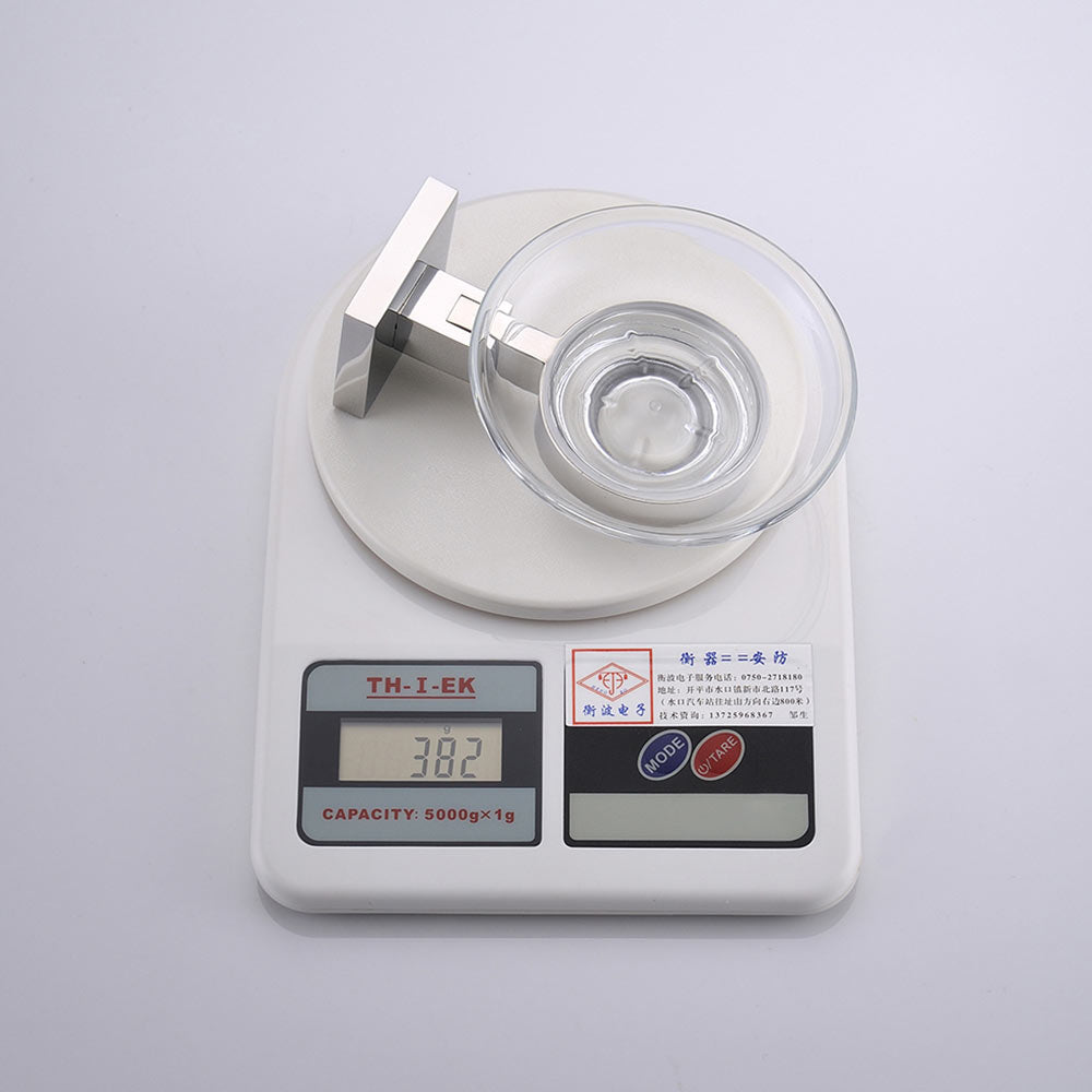 Stainless Steel Soap Dish with Clear Glass | Square Design | Polished Chrome Finish