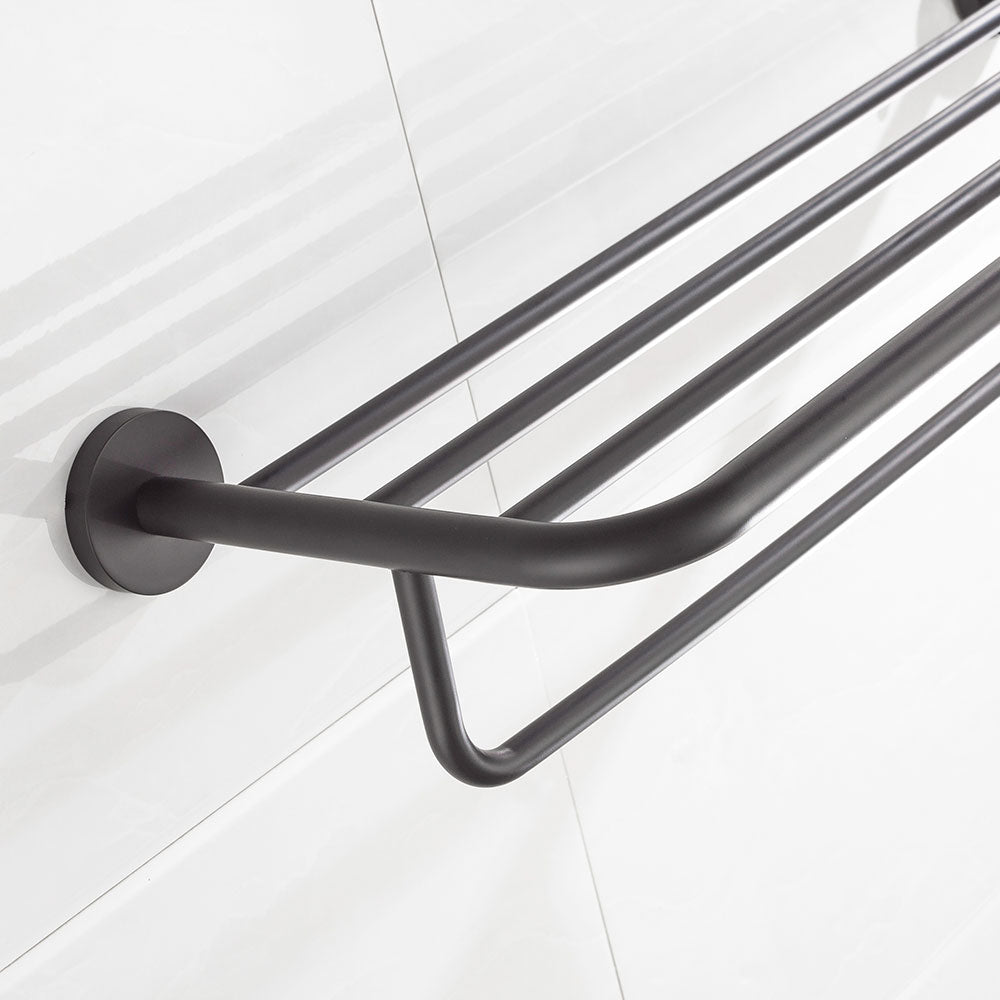 Stainless Steel Bathroom Shelf with Towel Bar | 2 Colors | Dual-Layer Storage Rack