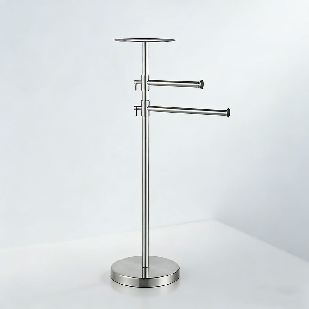 Freestanding Adjustable Towel Rack with Shelf | Stainless Steel Double Towel Bar Stand