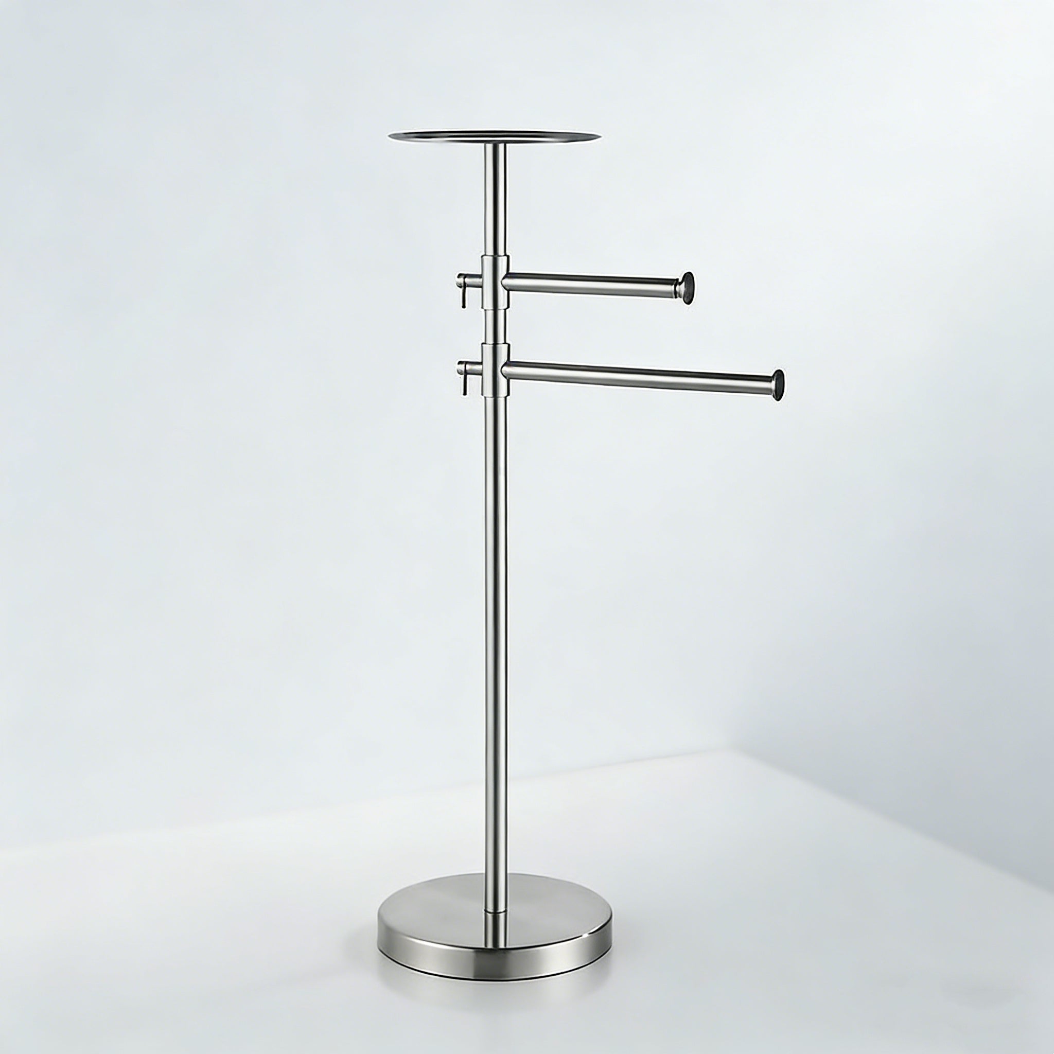 Freestanding Adjustable Towel Rack with Shelf | Stainless Steel Double Towel Bar Stand