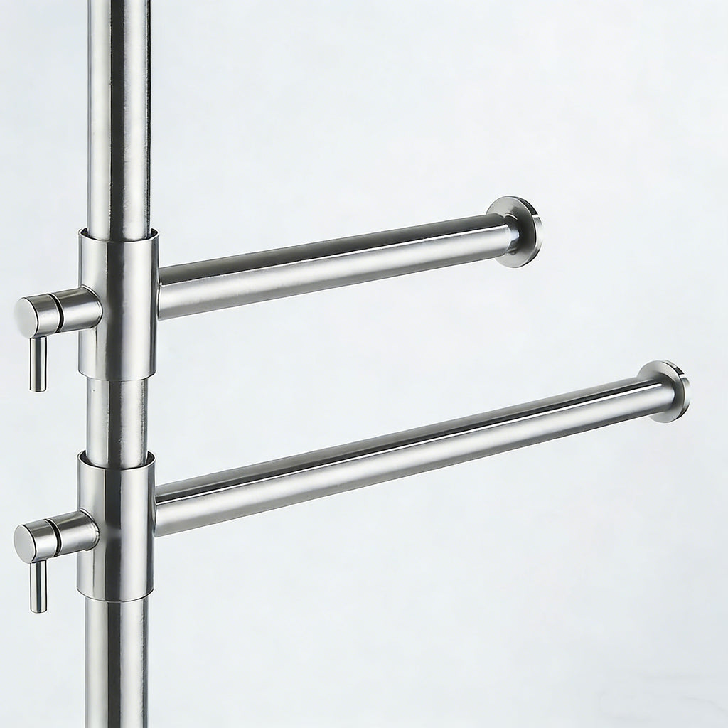 Freestanding Adjustable Towel Rack with Shelf | Stainless Steel Double Towel Bar Stand