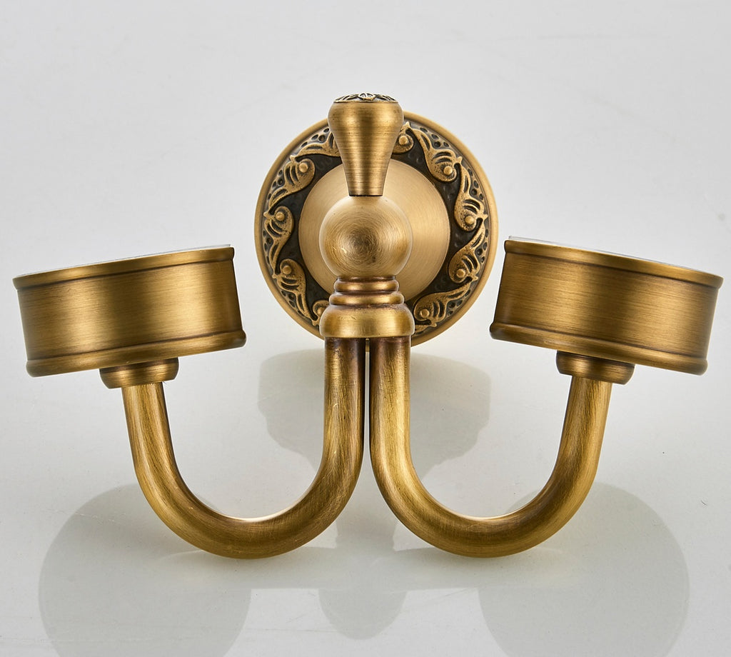 Rust-Proof Solid Brass Toothbrush Holder | Removable Double Ceramic Cups