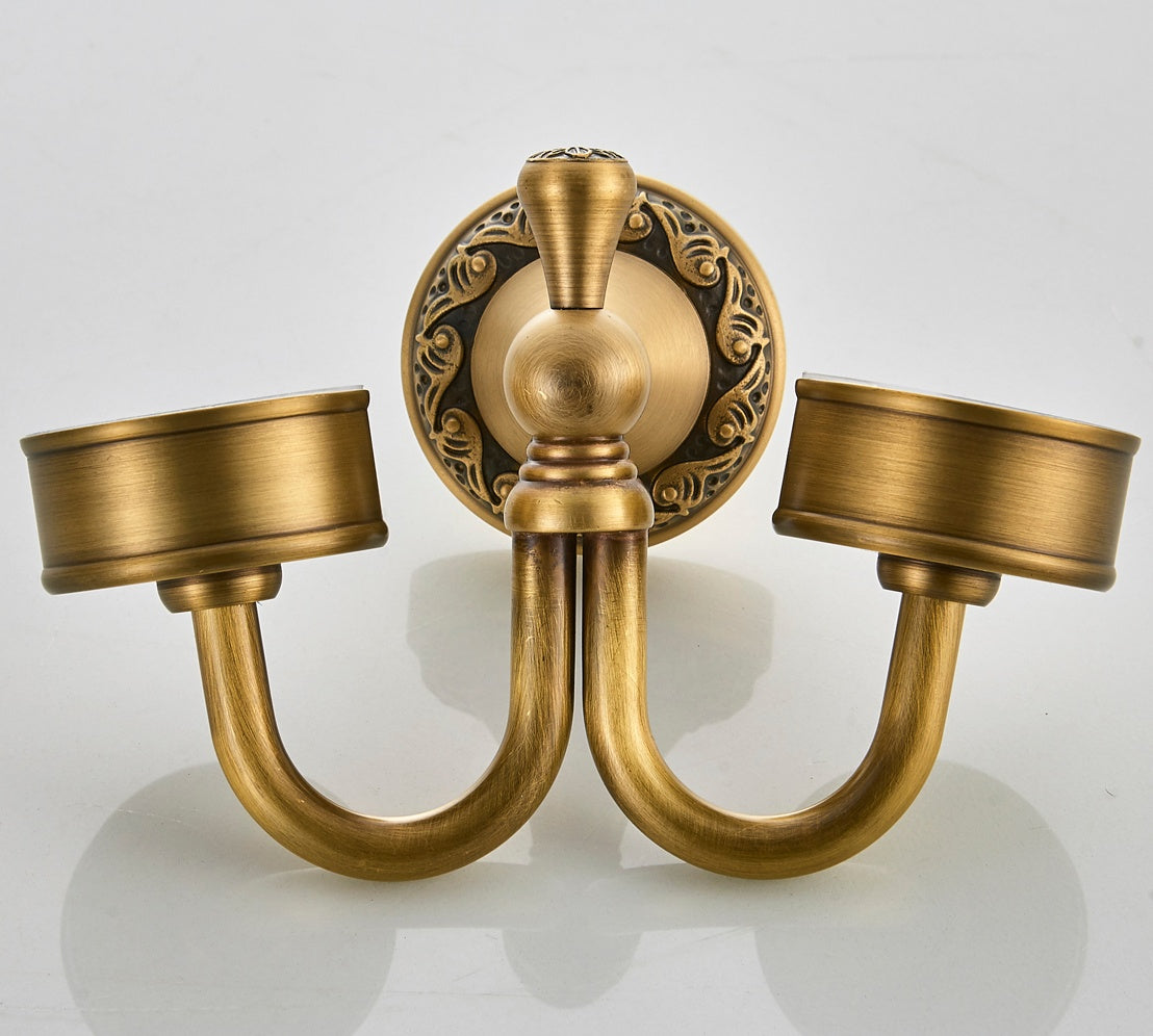 Rust-Proof Solid Brass Toothbrush Holder | Removable Double Ceramic Cups
