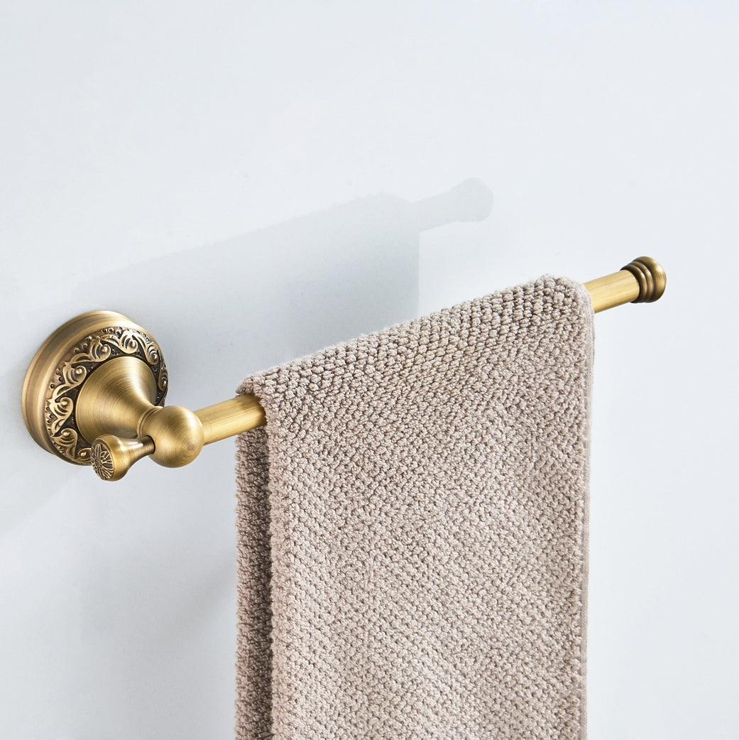 Antique Brass Towel Bar 29.5cm | Vintage Scroll Carved Open-End Towel Holder