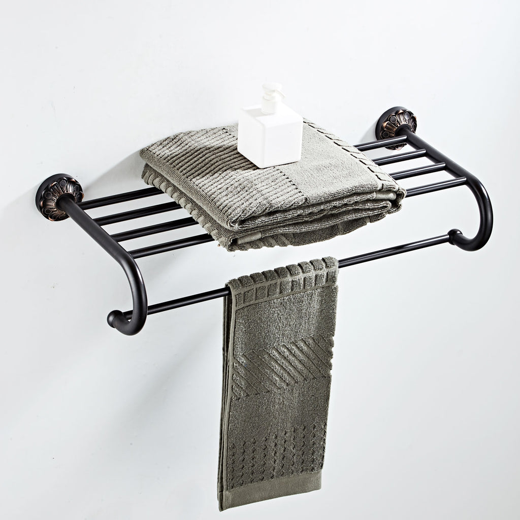 Antique Brass Towel Rack | 2-Tier Vintage Bath Towel Shelf with Towel Bar