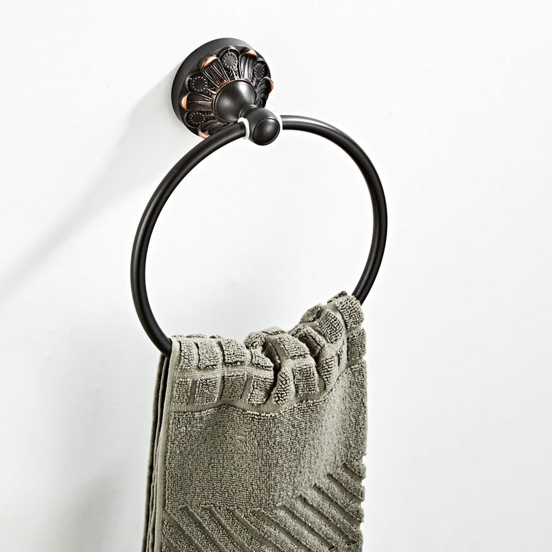 Antique Brass Towel Ring | Vintage Carved Hand Towel Holder