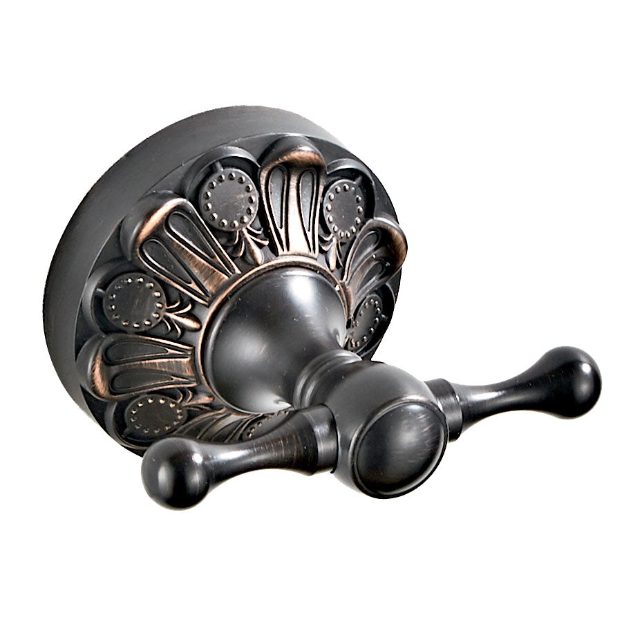 Antique Brass Double Robe Hook | Vintage Carved Bathroom Towel Hook