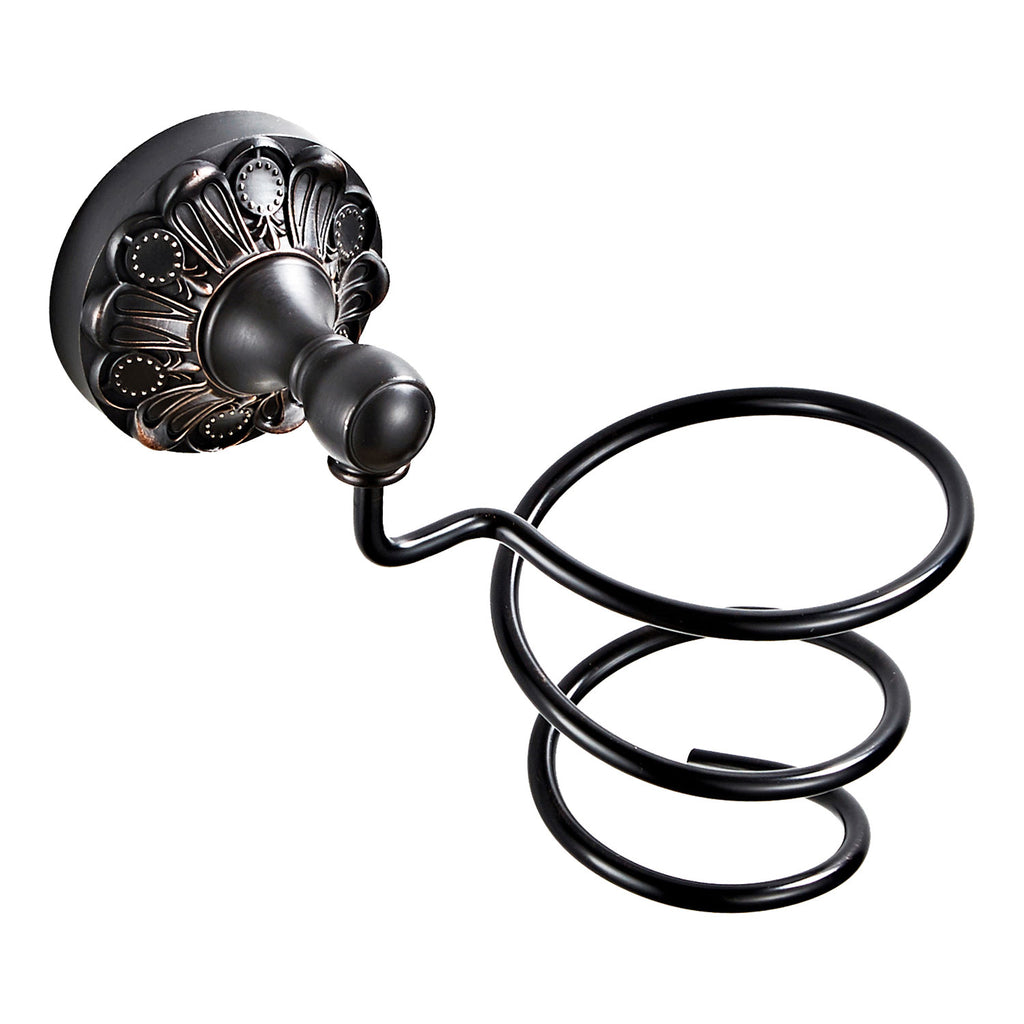 Antique Brass Hair Dryer Holder Wall Mounted | Vintage Carved Bathroom Storage Rack