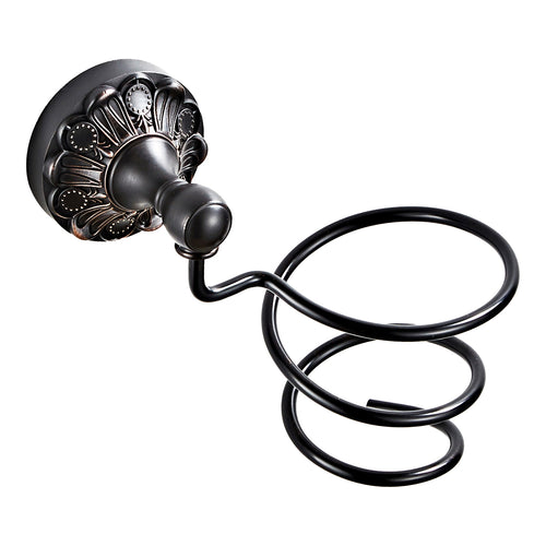 Antique Brass Hair Dryer Holder Wall Mounted | Vintage Carved Bathroom Storage Rack