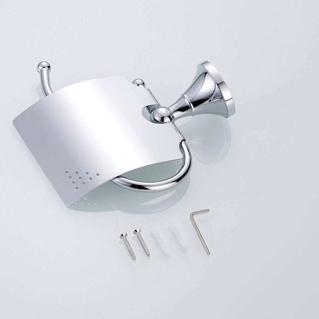 Solid Brass Toilet Paper Holder with Cover | Minimalist Bathroom Tissue Holder (4 Finishes)