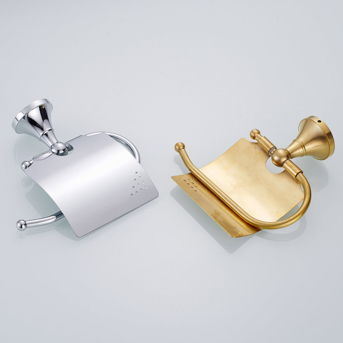 Solid Brass Toilet Paper Holder with Cover | Minimalist Bathroom Tissue Holder (4 Finishes)