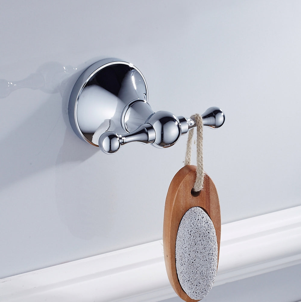 Rust-Proof Solid Brass Double Towel Hook | Wall-Mounted Bathroom Organizer