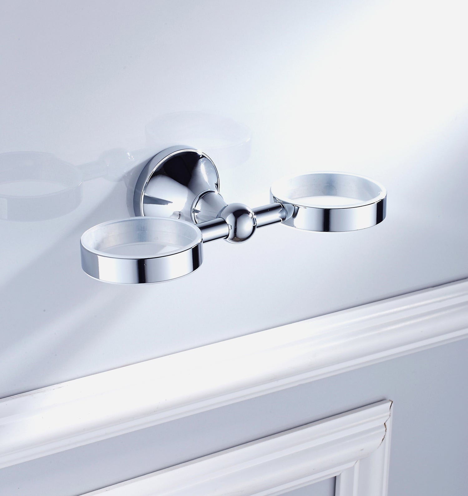 Solid Brass Double Tumbler Holder | Minimalist Ceramic Bathroom Cup Set (4 Finishes)