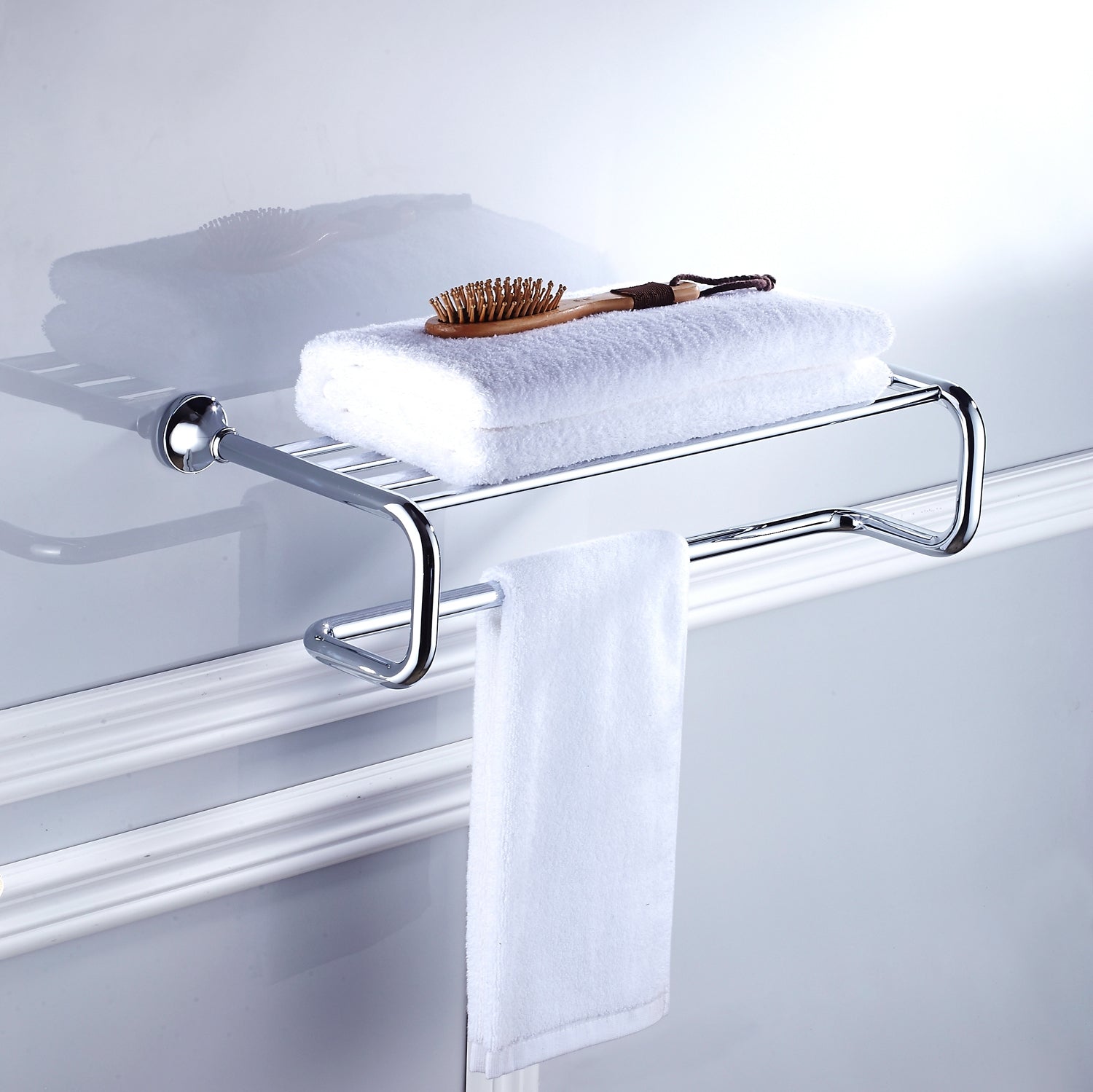 Solid Brass Towel Rack 60cm | Minimalist 2-Tier Bathroom Shelf with Towel Bar (4 Finishes)