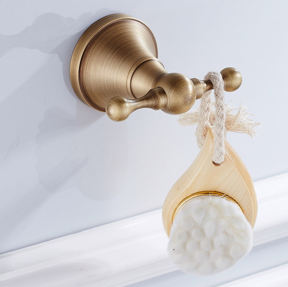 Rust-Proof Solid Brass Double Towel Hook | Wall-Mounted Bathroom Organizer