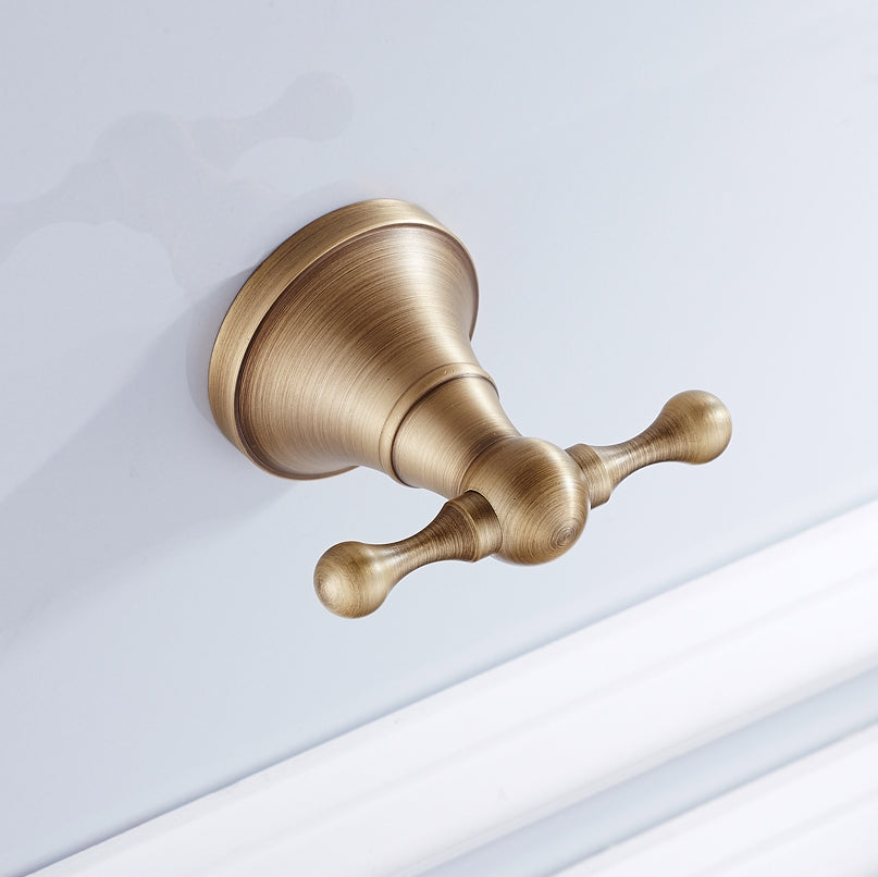 Rust-Proof Solid Brass Double Towel Hook | Wall-Mounted Bathroom Organizer