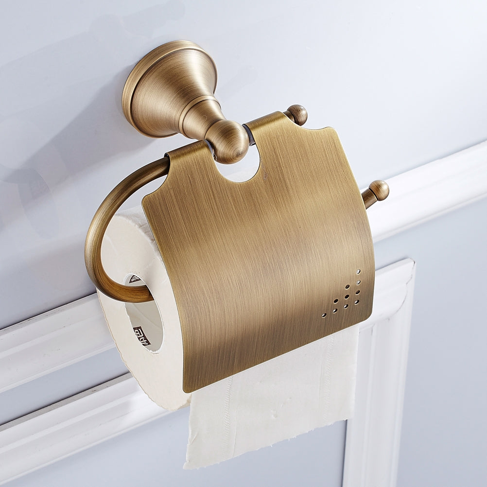 Solid Brass Toilet Paper Holder with Cover | Minimalist Bathroom Tissue Holder (4 Finishes)