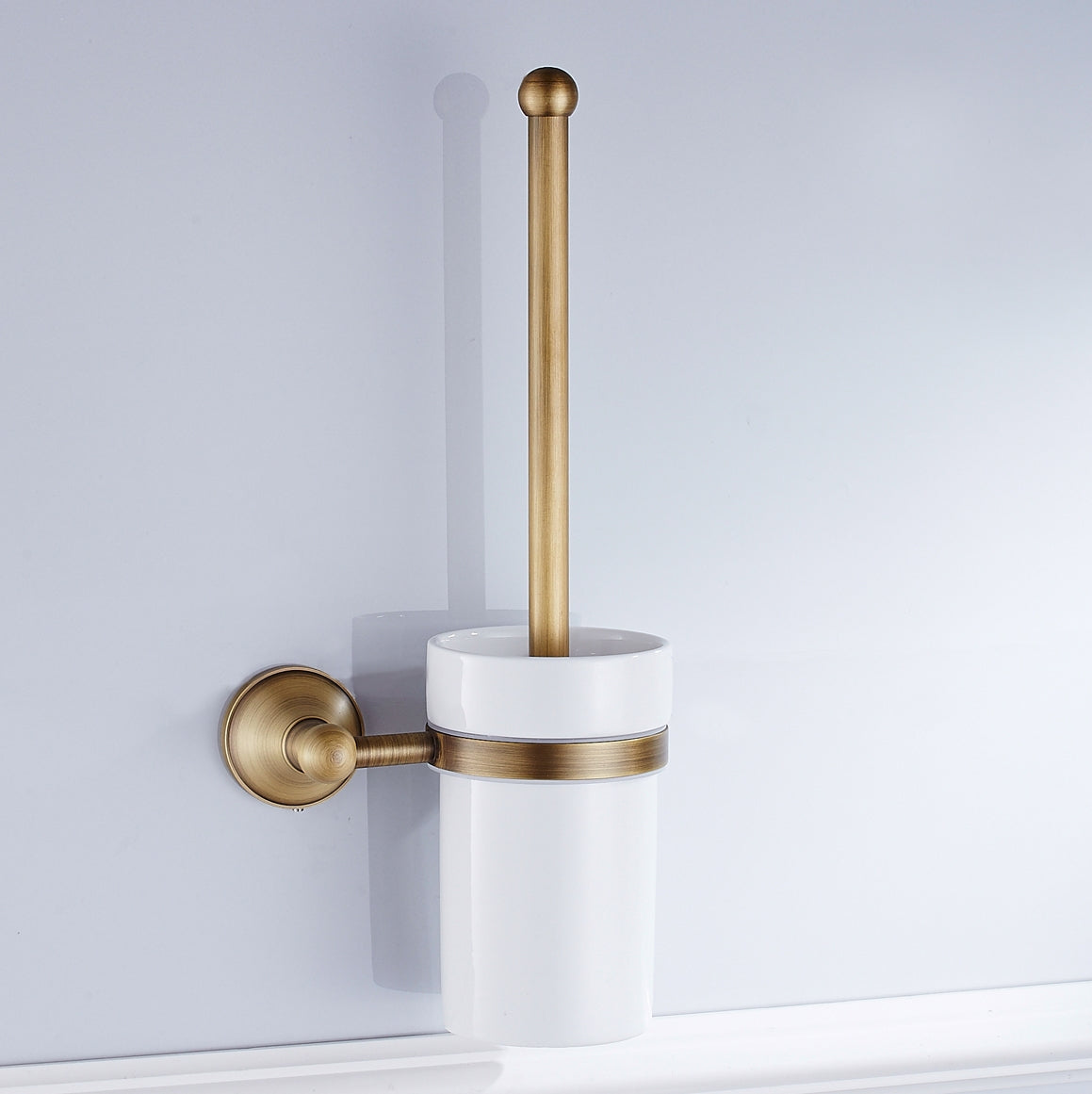 Rust-Proof Solid Brass Toilet Brush Holder | Removable Ceramic Cup