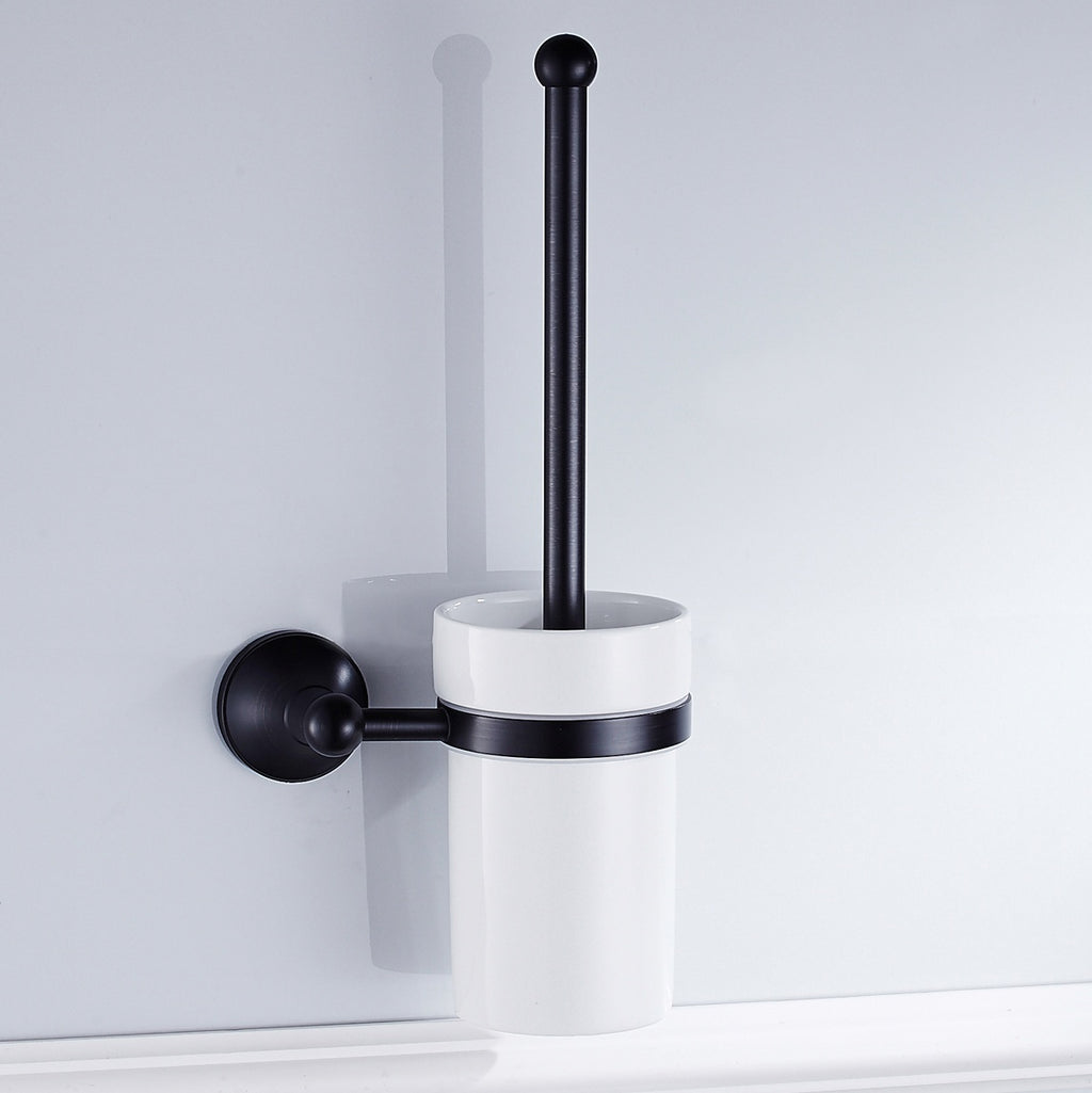 Rust-Proof Solid Brass Toilet Brush Holder | Removable Ceramic Cup