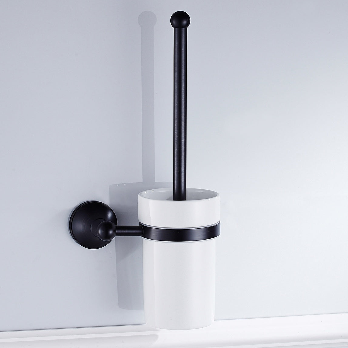 Rust-Proof Solid Brass Toilet Brush Holder | Removable Ceramic Cup