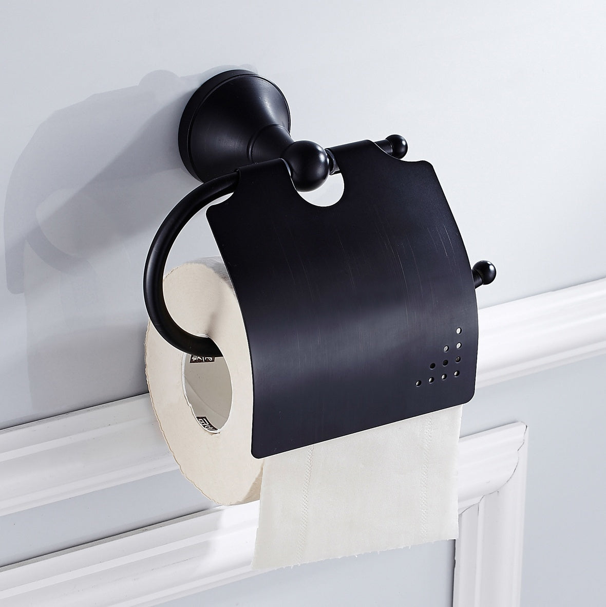 Solid Brass Toilet Paper Holder with Cover | Minimalist Bathroom Tissue Holder (4 Finishes)