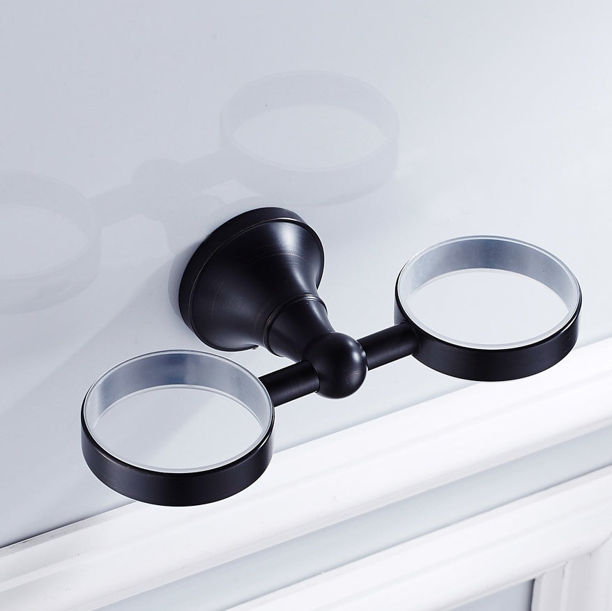 Solid Brass Double Tumbler Holder | Minimalist Ceramic Bathroom Cup Set (4 Finishes)