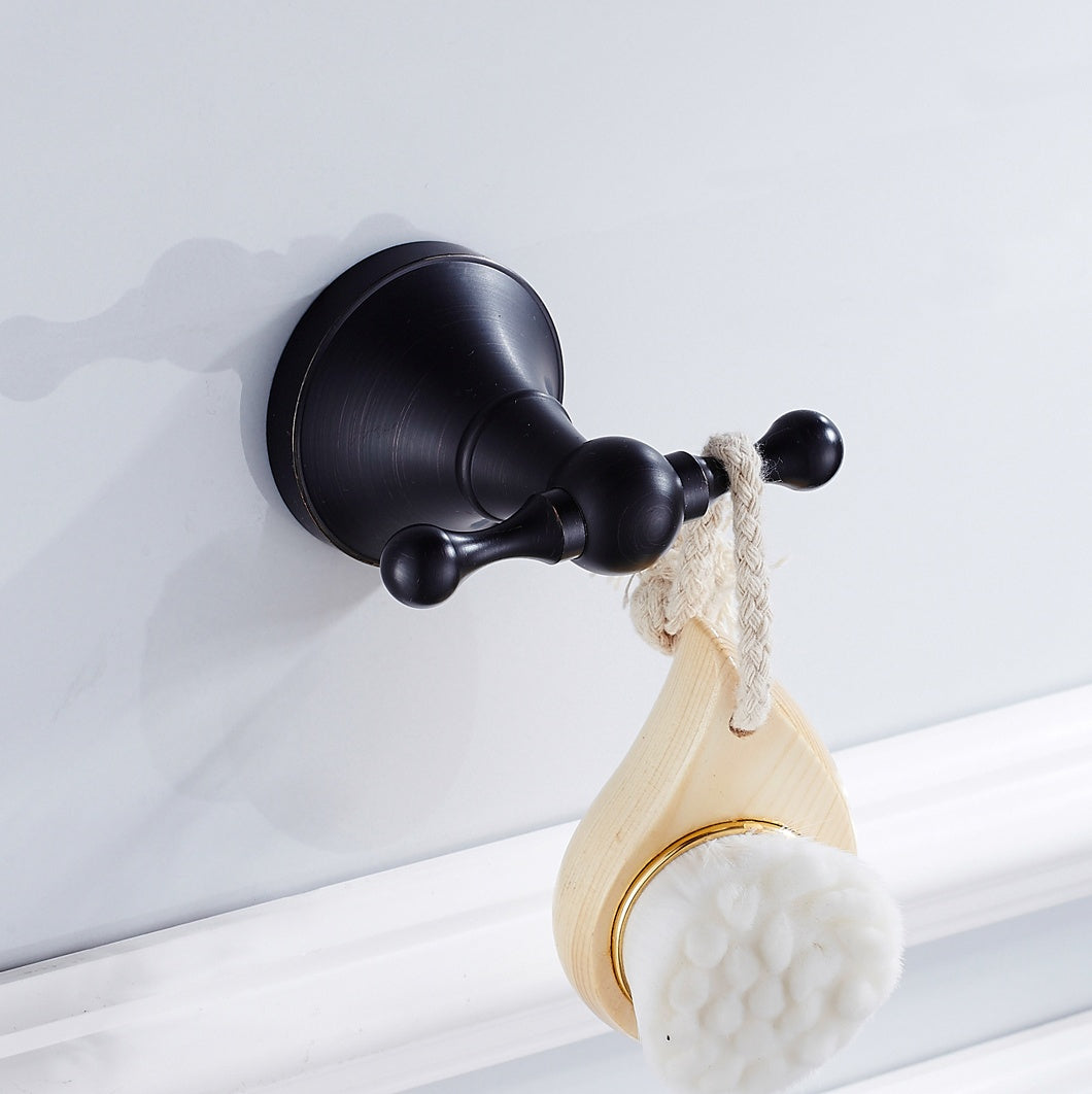 Rust-Proof Solid Brass Double Towel Hook | Wall-Mounted Bathroom Organizer