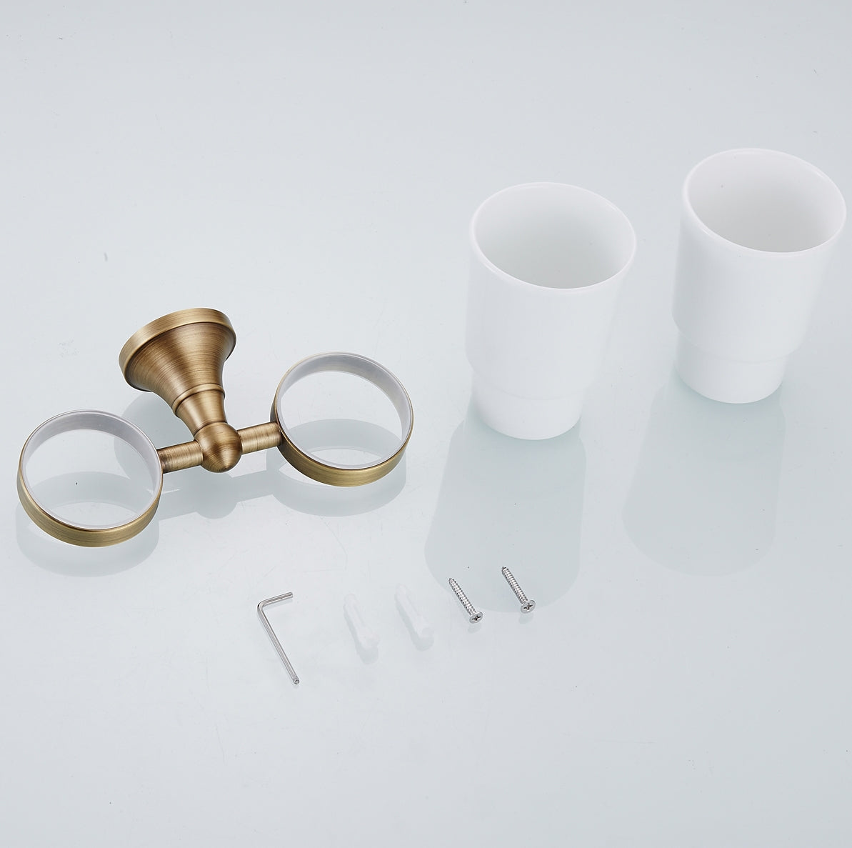 Solid Brass Double Tumbler Holder | Minimalist Ceramic Bathroom Cup Set (4 Finishes)
