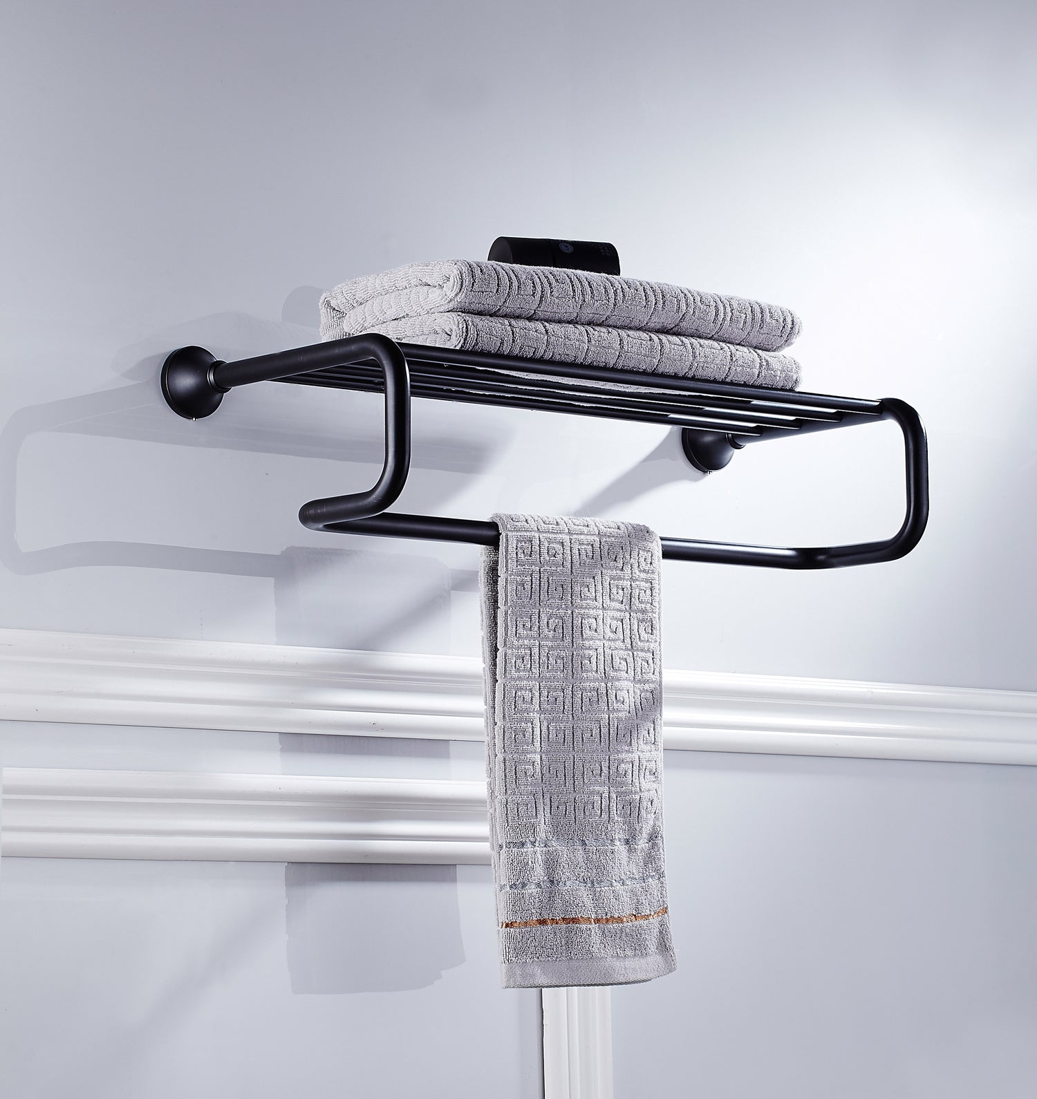 Solid Brass Towel Rack 60cm | Minimalist 2-Tier Bathroom Shelf with Towel Bar (4 Finishes)