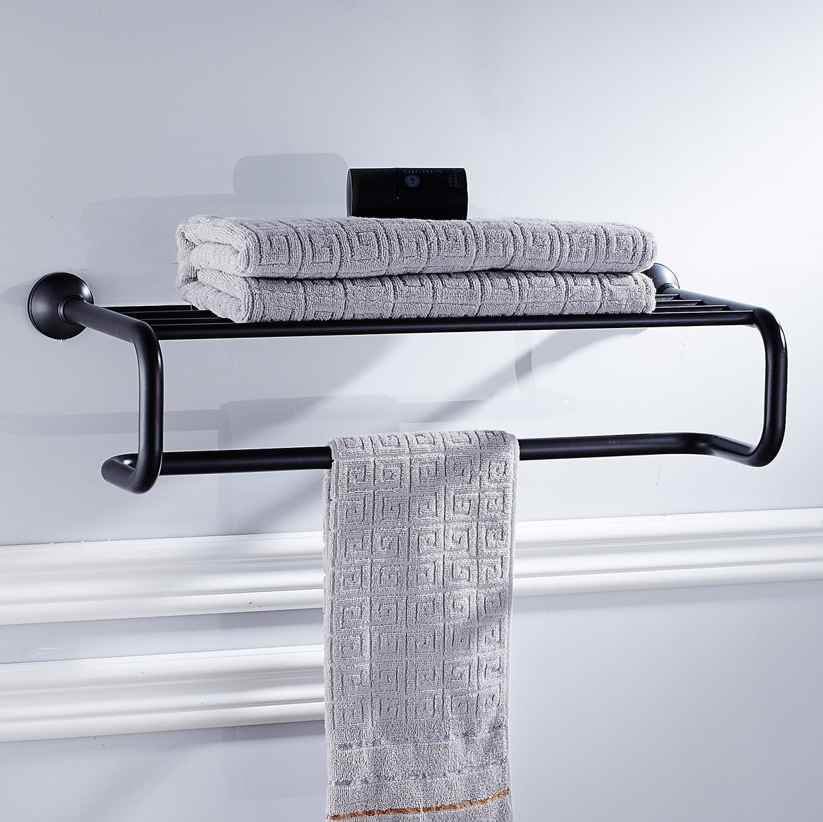 Solid Brass Towel Rack 60cm | Minimalist 2-Tier Bathroom Shelf with Towel Bar (4 Finishes)