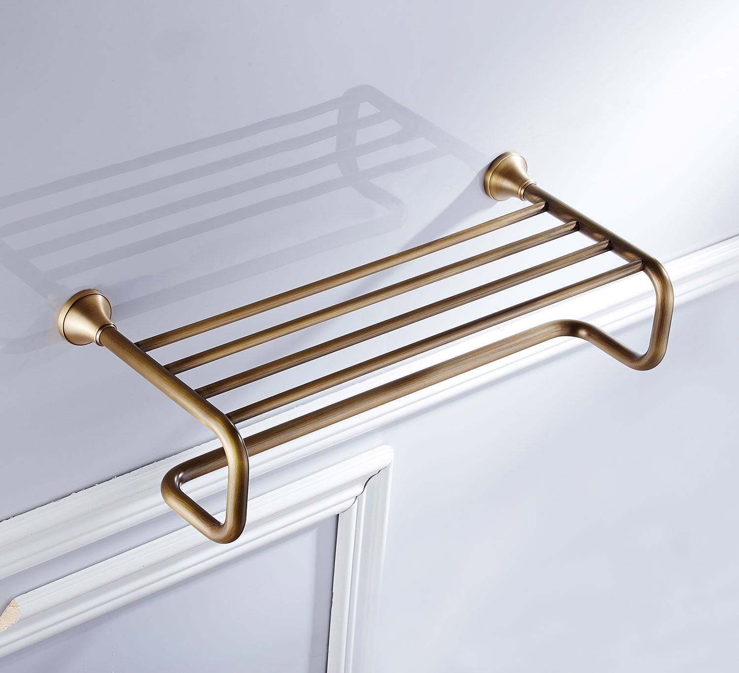 Solid Brass Towel Rack 60cm | Minimalist 2-Tier Bathroom Shelf with Towel Bar (4 Finishes)