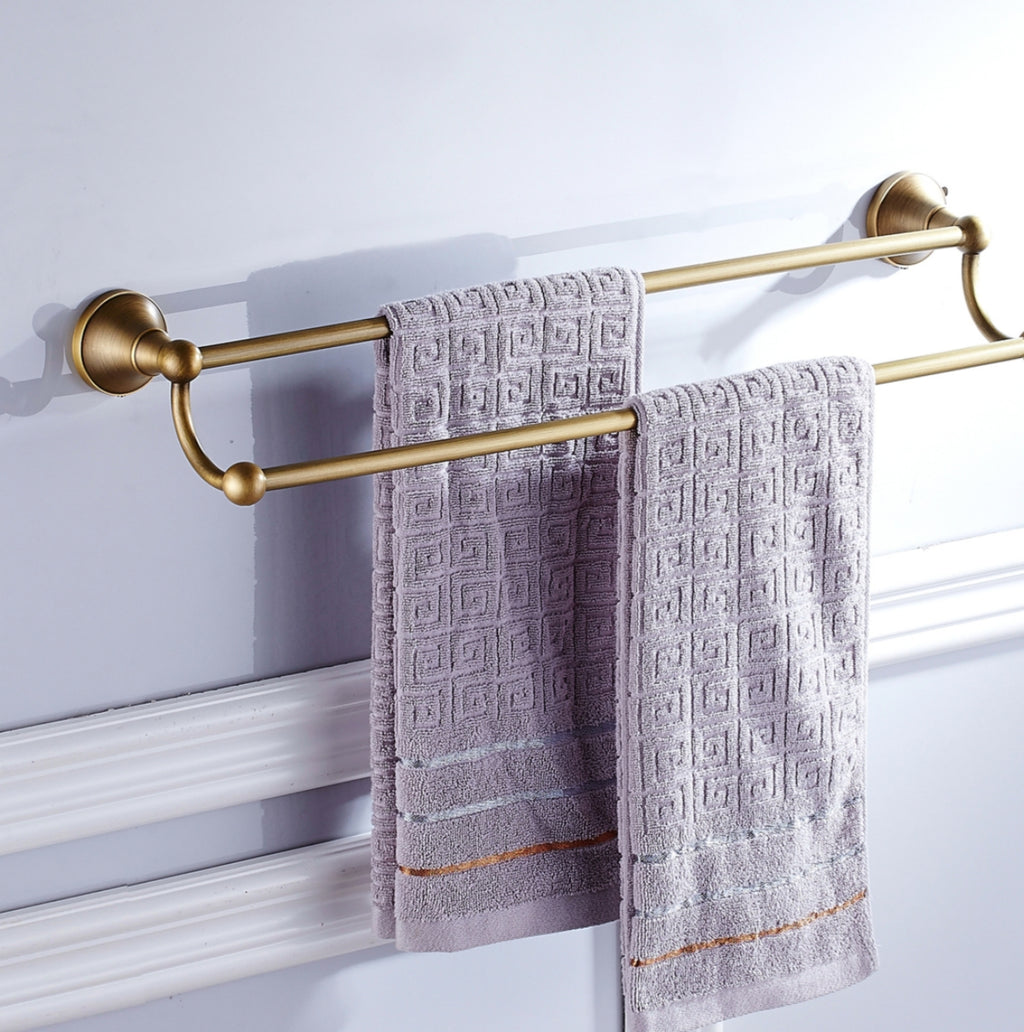 Rust-Proof Solid Brass Double Towel Holder | 60cm 2-Tier Bathroom Towel Rail