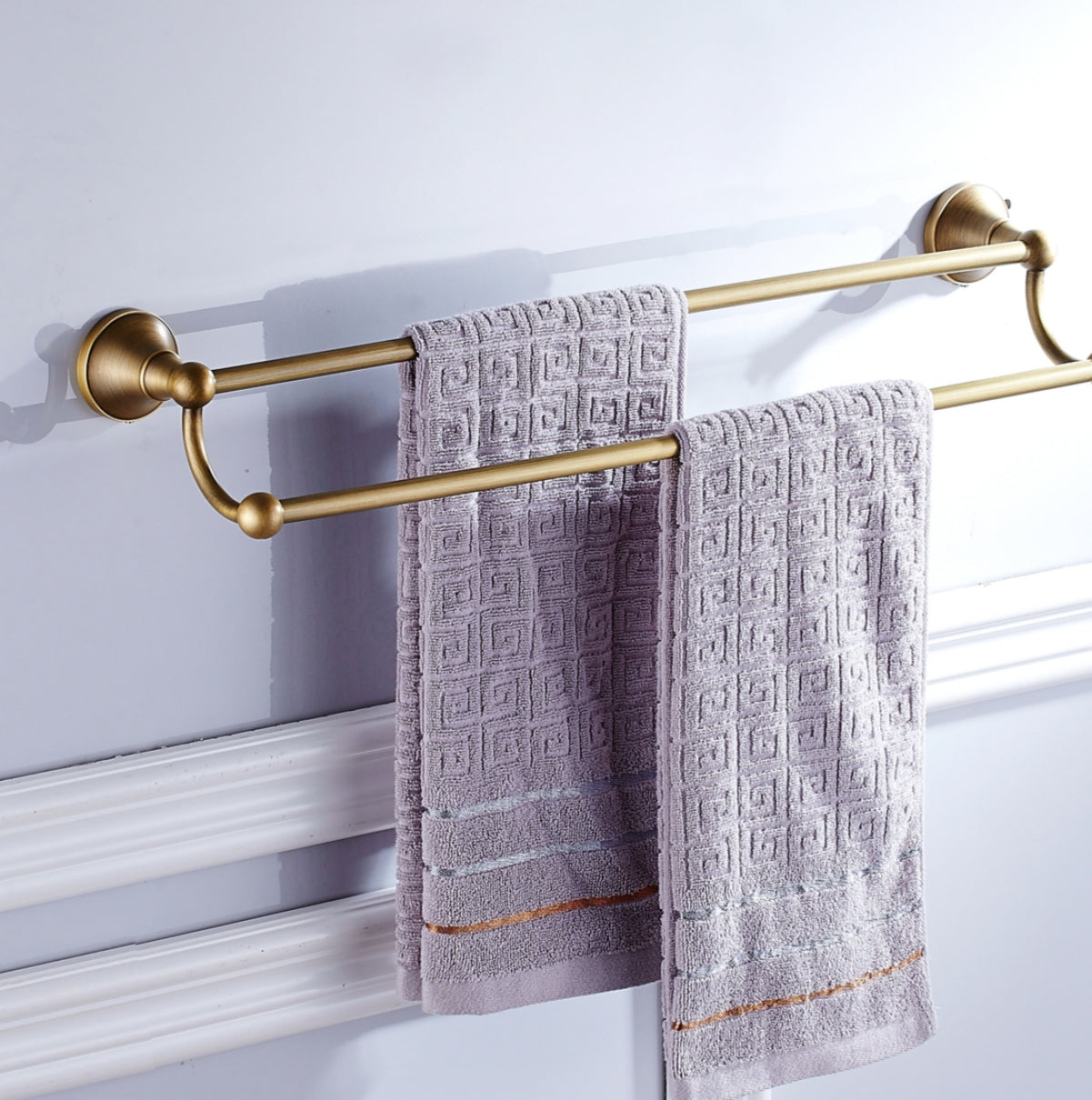 Rust-Proof Solid Brass Double Towel Holder | 60cm 2-Tier Bathroom Towel Rail