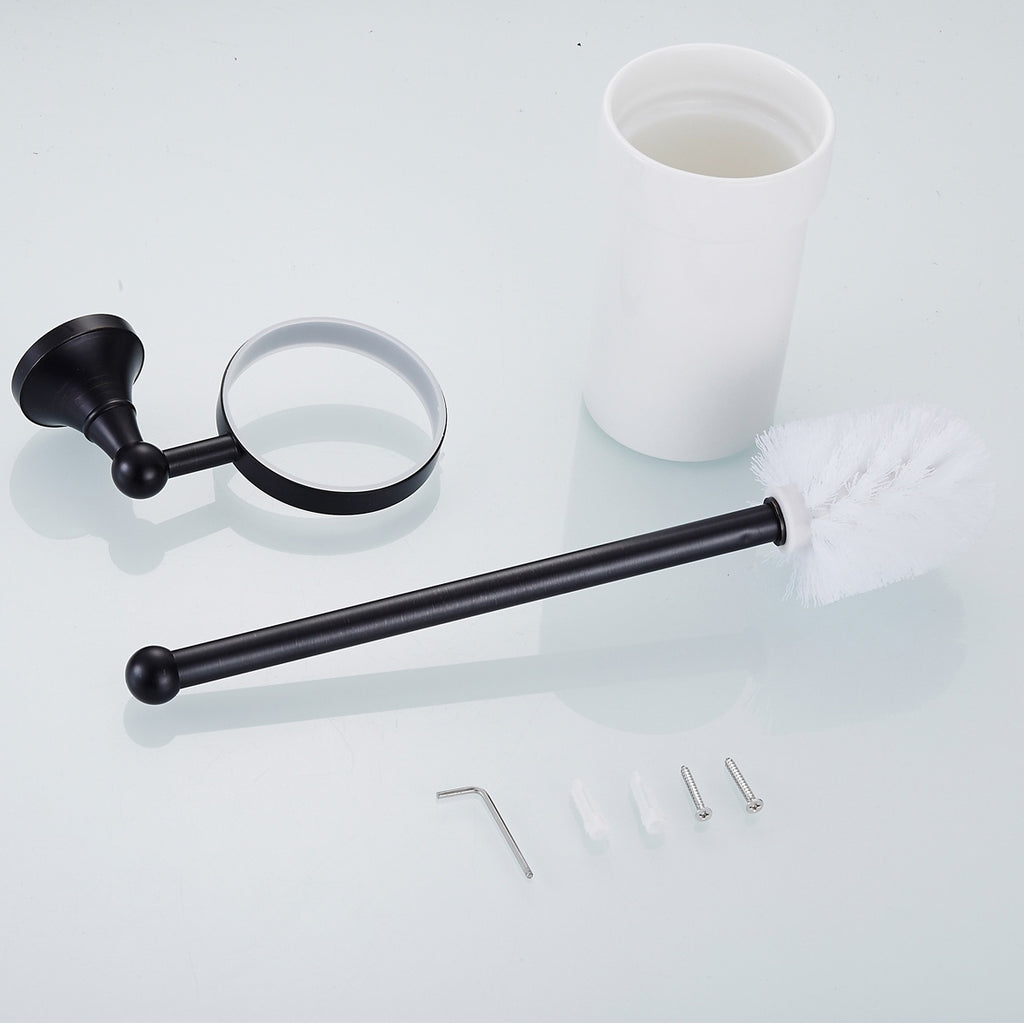 Rust-Proof Solid Brass Toilet Brush Holder | Removable Ceramic Cup