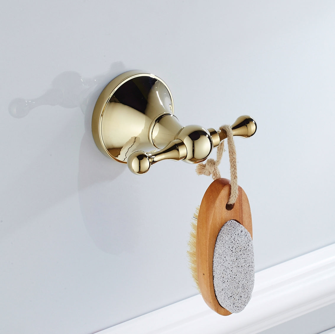 Rust-Proof Solid Brass Double Towel Hook | Wall-Mounted Bathroom Organizer