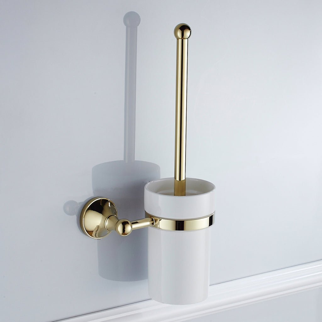 Rust-Proof Solid Brass Toilet Brush Holder | Removable Ceramic Cup