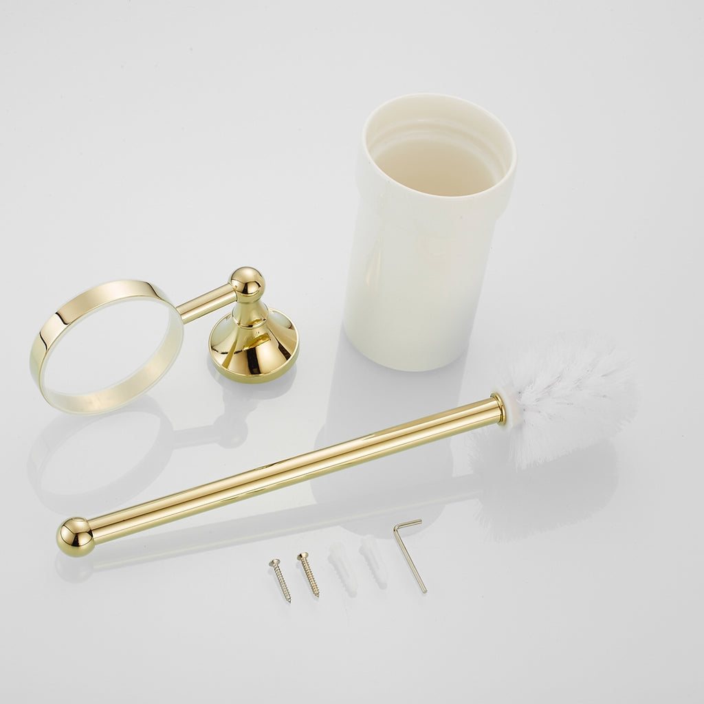 Rust-Proof Solid Brass Toilet Brush Holder | Removable Ceramic Cup