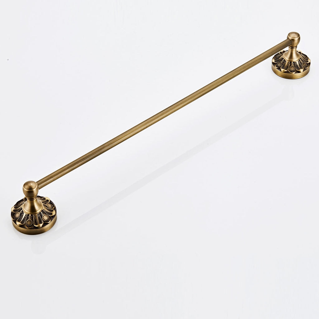 Antique Brass Towel Bar 56cm | Vintage Carved Single Bath Towel Rack