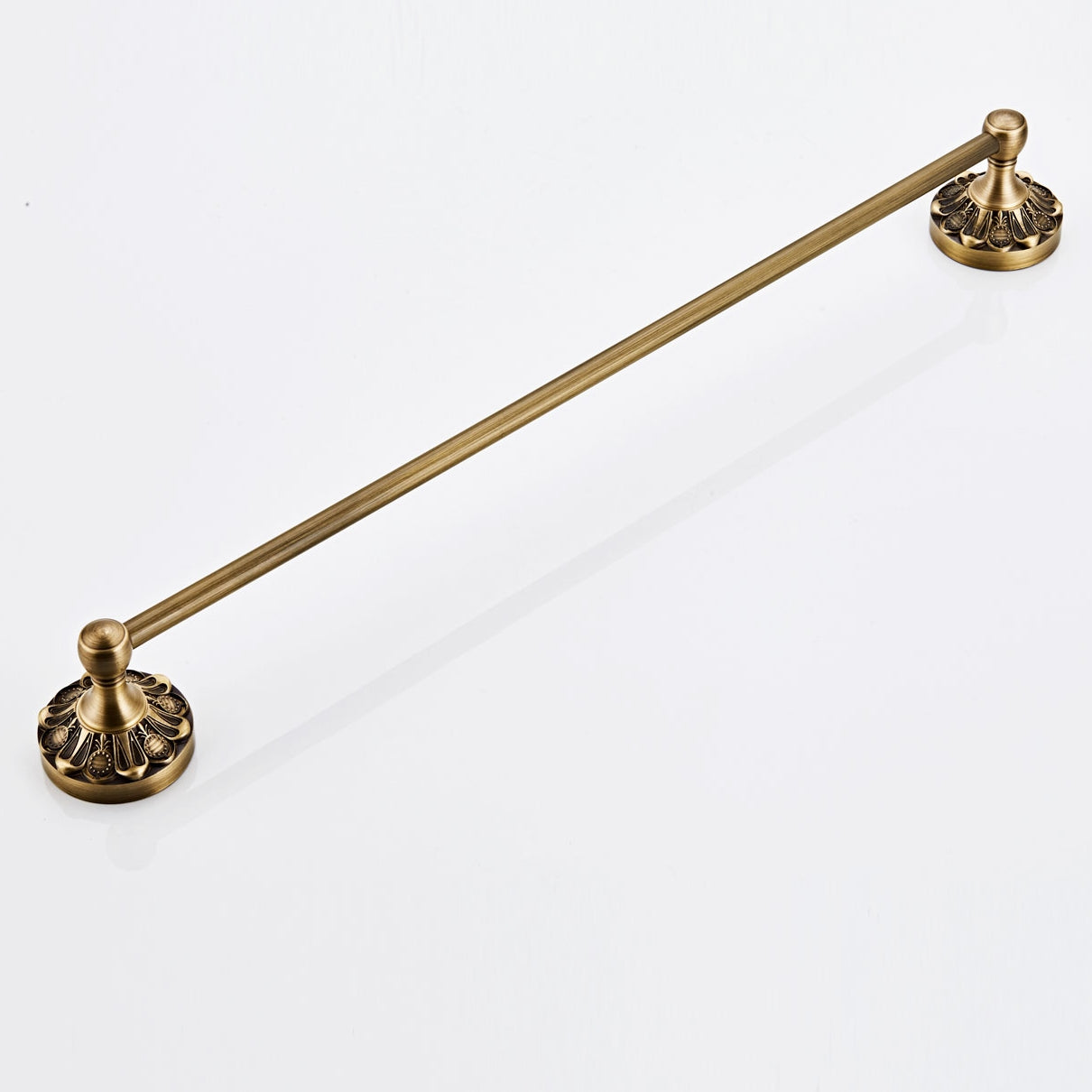 Antique Brass Towel Bar 56cm | Vintage Carved Single Bath Towel Rack