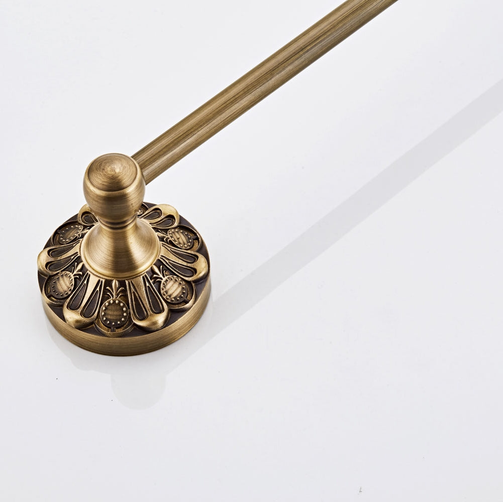 Antique Brass Towel Bar 56cm | Vintage Carved Single Bath Towel Rack