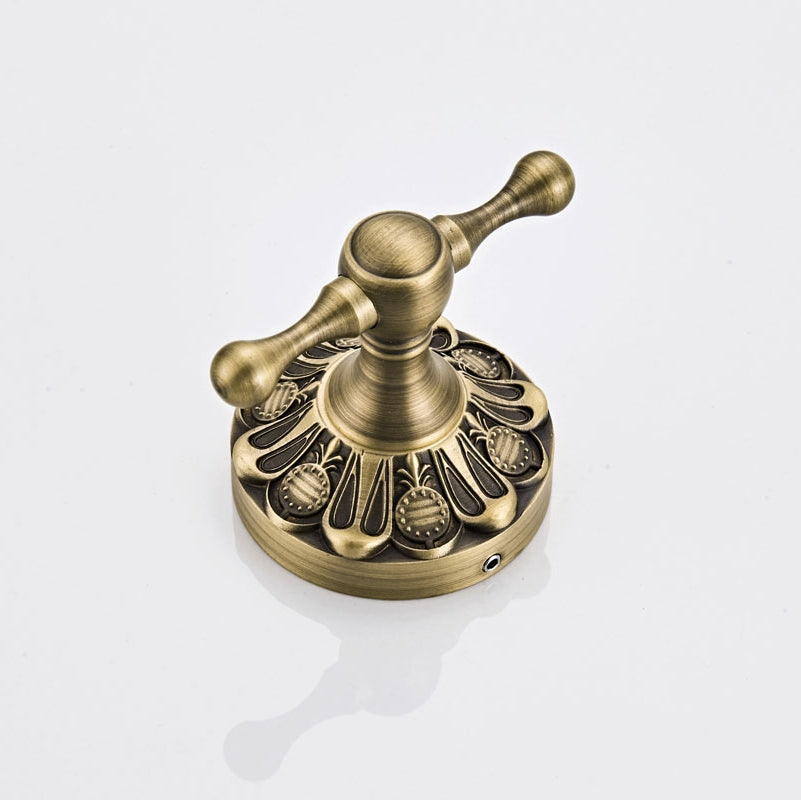 Antique Brass Double Robe Hook | Vintage Carved Bathroom Towel Hook