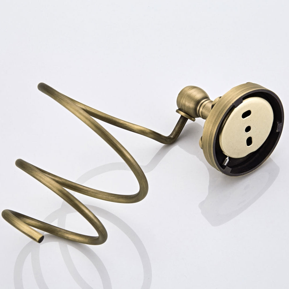 Antique Brass Hair Dryer Holder Wall Mounted | Vintage Carved Bathroom Storage Rack