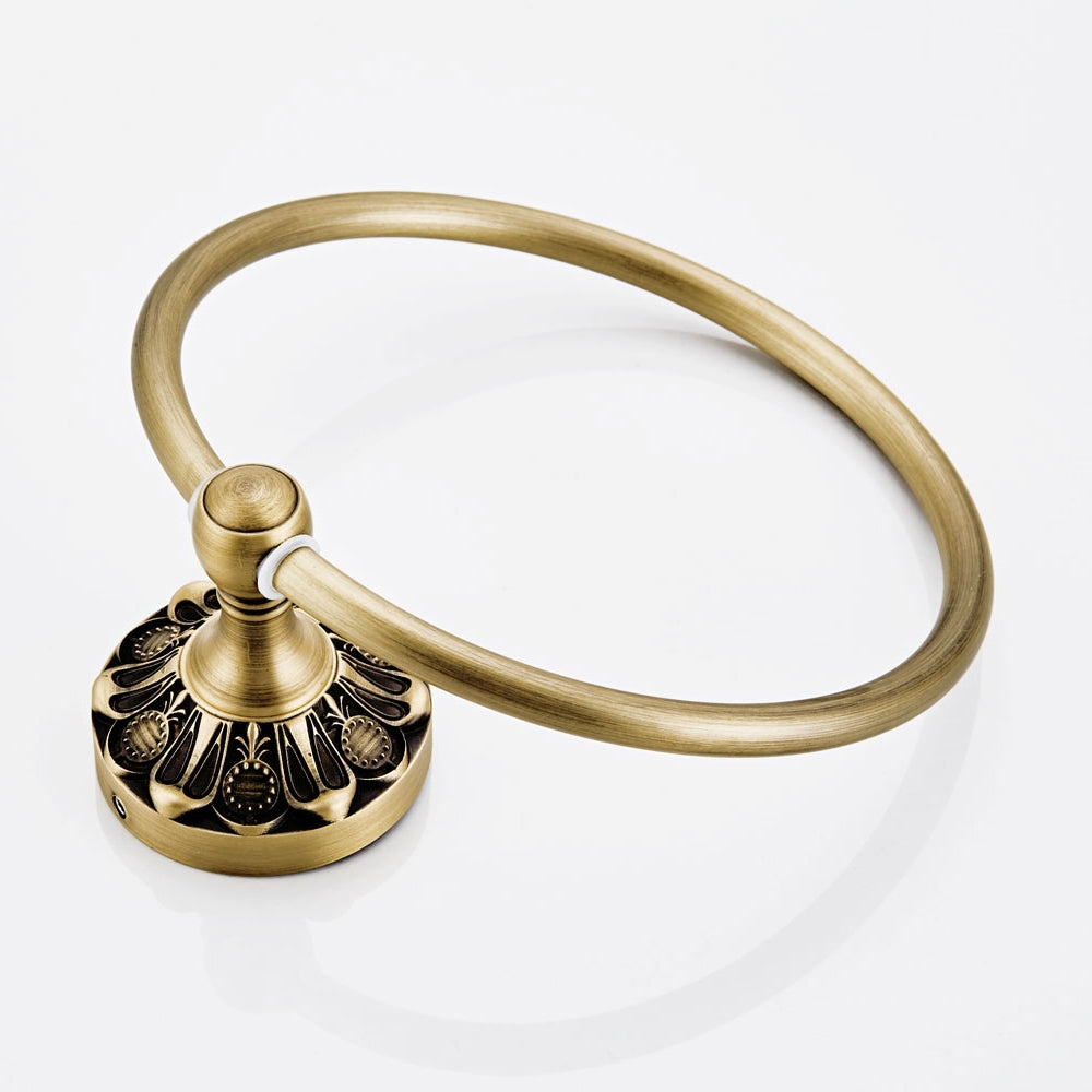 Antique Brass Towel Ring | Vintage Carved Hand Towel Holder
