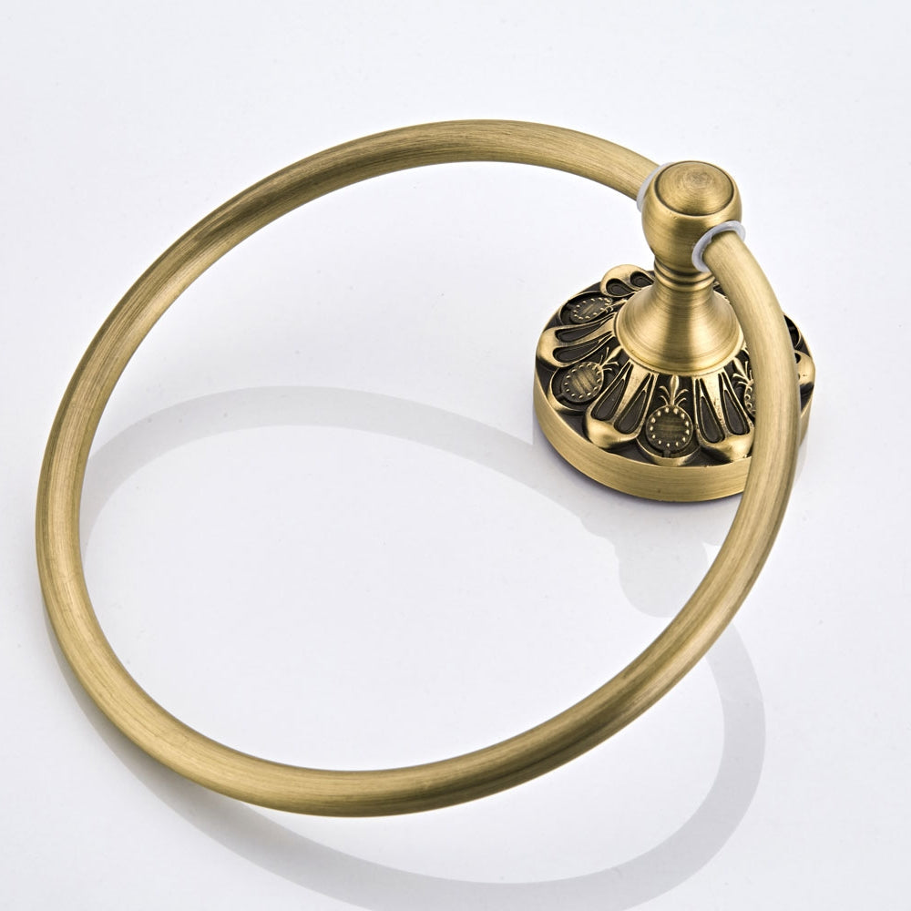 Antique Brass Towel Ring | Vintage Carved Hand Towel Holder